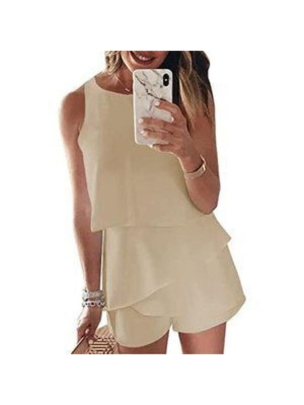 Women's Sleeveless Ruffle Romper Jumpsuit, Apricot